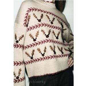 Zara Beige and Red Patterned Sweater